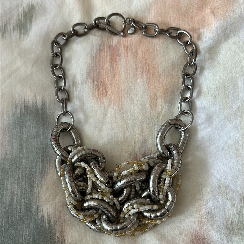 LOFT Silver Tone and Beaded Chunky Necklace